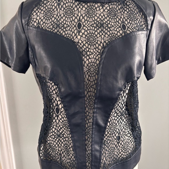 Black Lace and Vegan Leather Top - Picture 1 of 5
